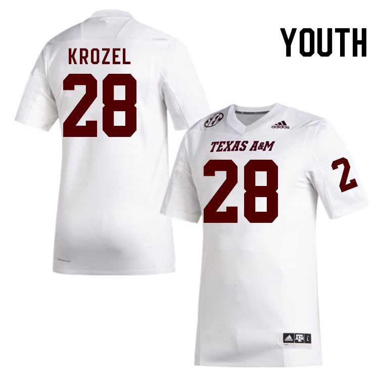 Youth #28 Eli Krozel Texas A&M Aggies College Football Jerseys Stitched Sale-White - Click Image to Close